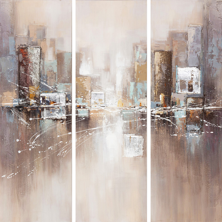 PXYW584 Wall décor art oil on canvas abstract street scene brown white tones